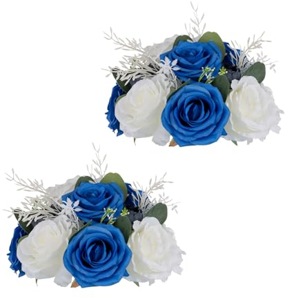 Wedding Flowers for Centrepieces Rose Ball - 2 Pcs Artificial Flower Balls Royal Blue Fake Flower Ball Kissing Ball Floral Centerpiece Wedding Flowers Bouquets for Party Valentine's Day Home Decor