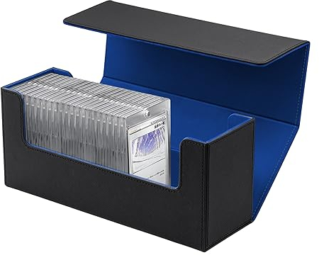 Tolesum Card Deck Box for MTG, Gathering Kartenbox für 580+ Ungesleevte Karten/ 35pt /130pt Sammelkarten Hüllen, PU Leder Magnetic Sammelkarten Box Kompatibel Magic Commander TCG Karten-Schwarz&Blau