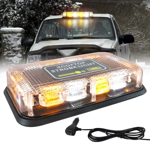 I LITTON Amber & White LED Strobe Beacon Light Bar, 72-LED 16 Flash Modes Car Roof Top Strobe Light Emergency Warning Light, 12V-24V Recovery Strobe Beacon Light for Vehicles Car Truck