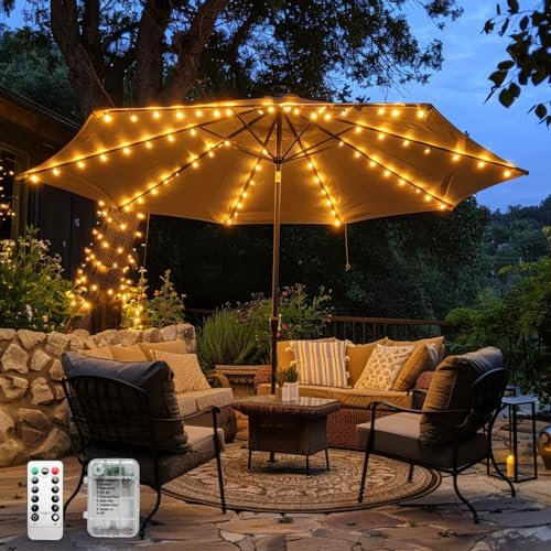 HOLITS Patio Umbrella Lights Cordless Parasol String Lights with Clip Umbrella Pole Light Battery Powered Waterproof for 7-11 Feet Umbrella Outdoor Lighting Beach Deck Garden Party Decoration