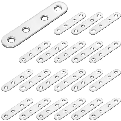YHTCC 20 PCS Metal Plate, 180° Straight Joining Plates, Plate Flat Brackets Thickened Stainless Steel Plate Flat Brackets for Wood, Fixing Piece for Furniture Table and Chair Attachment