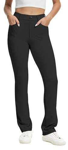 VIMPEP Yoga Pants Women Straight Leg Pants with Pockets High Waist Stretchy Pull On Dress Slacks for Casual Lounge Office Work Petite/Regular 1202 29 Black S