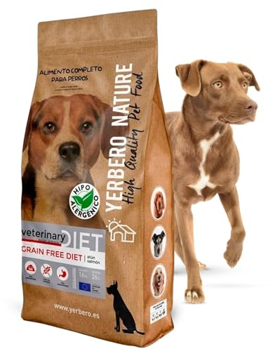Yerbero Nature Veterinary Diet Atún y Salmón, Comida Perros Hipoalergénica sin Cereales, Pienso para Perros Grain Free, Alta Digestibilidad con Probióticos Omega3 Vitaminas Minerales 10kg