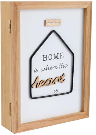 Yallmie Key Cabinet Wall Mounted Wooden, 7.87X2.36X10.6In Wood Key Storage Box Key Holder for Wall, Wood Key Cupboard for Wall with 6 Key Hooks for Entrance, Room, Hallway