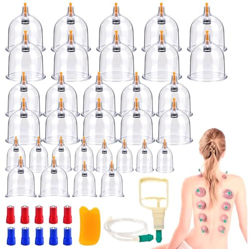 32 Stück Schröpfgläser Mit Vakuumpumpe, Schröpfset, Silikon Massage Schröpfen Cups, Schröpfgläser Aus Kunststoff, Schröpfgläser Silikon Set, Für Arme, Beine, Rücken, Schultern, Nacken