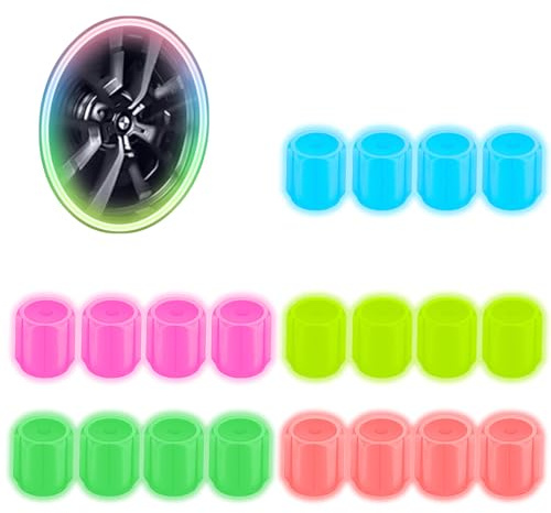 Garegce 20 PCS Tire Valve Caps Car, 5 Colors Universal Fluorescent Leak-Proof Dust Caps for Car Tyres, SUV Motorbike Trucks Bicycle