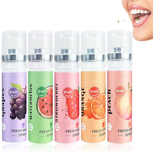 5 Pezzi Spray Alito Fresco Sapore di Frutta, Alito Cattivo Deodorante per Orale, Spray per Bocca Rinfrescante a Lunga Durata, Spray per L'Igiene Orale