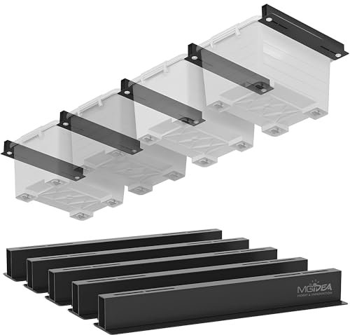 MGidea Binari contenitori soffitto in acciaio set 5 staffe supporto contenitori plastica sospesi sistema salvaspazio garage cantina officina compatibile scatole 45L 70L nero opaco