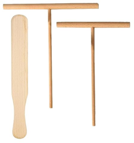 LEMLIN 3 Pcs Spatule Crepe en Bois de HêTre, Forme en T Spatule A Crepe Rake Crepe Spreader, Ensemble Retourneur de CrêPes et Etaleur de Pâte pour Crêpes, Crêpes, Jambon Palais