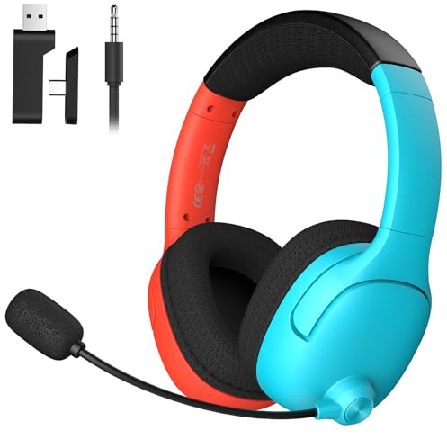 Rumoon Wireless Gaming Headset for Nintendo Switch/Switch Lite/OLED, Wireless Gaming Headphones with Mic for Switch 2, Sports & Fortnite, Lightweight Stereo Sound Headphones for Gamers– Red/Blue