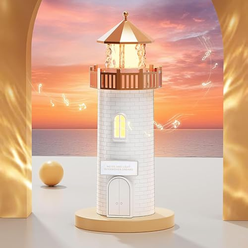 Aisny Decorazione Faro, Lampada Faro di Cristallo con Proiettore LED Luce Notturna Cielo Stellato per Bambini e Adulti Decorazione Oceano Regalo per Natale Compleanno San Valentino (Bianco)