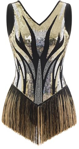 EFOGEP Salsa Robe de danse latine pour femme à paillettes à franges, style vintage, années 1920, cocktail, jazz, acrobate