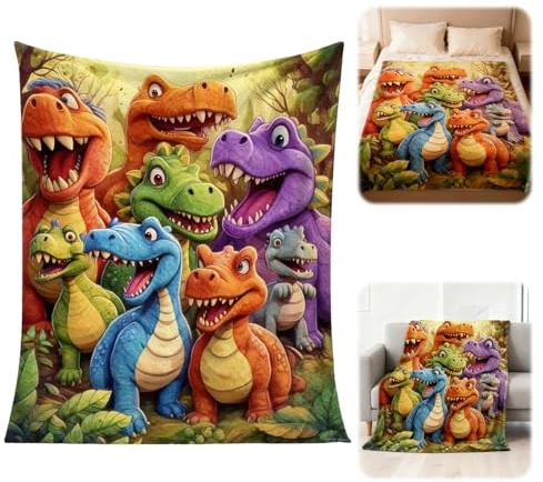 Cute Dinosaur Throw Blanket, Soft Flannel Fleece Funny Dinosaur Bedding Gifts for Boys Girls Kids Children, Animal Themed Party Decoration for Bedroom Office Sofa Car (100*150cm (39.4 Γ 59))