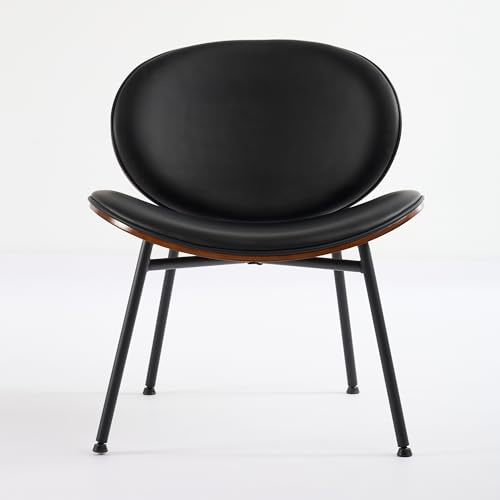 Mid-Century Modern Shell Chair Single Side Chair Tripod, Fabric Lounge Chair in Walnut Finish Comfortable Backrest