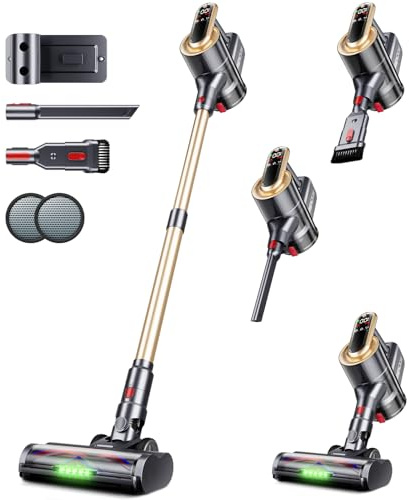 RENDOW Cordless Vacuum Cleaner, 550W 45Kpa 65Mins Vacuum Cleaners for Home, Self-Standing Cordless Stick Vacuum with LED Display,Anti-Tangle Rechargeable Wireless Vacuum for Pet Hair/Carpet/Hard Floor