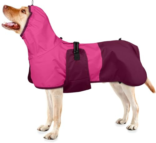 Regnrock för hund, vattentät, hundregnrock med huva, justerbar hundregnjacka, regnrock, hundjacka, regnponcho, regnrock, hund, stor (rosenröd, XL)