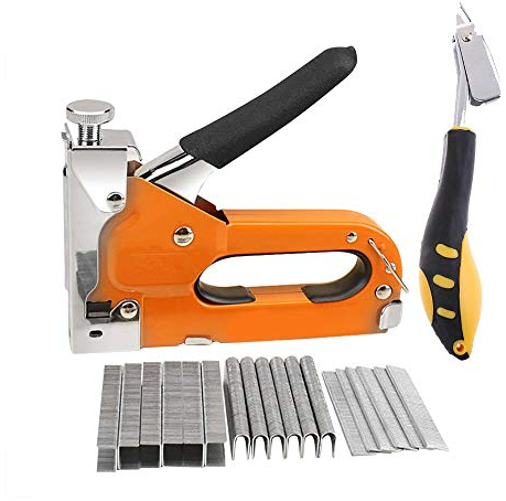 Kit pistola per pinzatrice per uso pesante NUZAMAS, pistola pinzatrice, 600 graffette e dispositivo di rimozione graffette per applicazioni fai da te, corpo in plastica, pinzatrice manuale a 3 vie