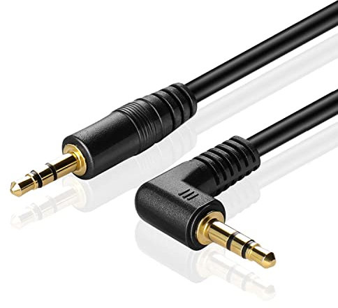 TNP Audio Cable 3.5mm Right Angle (15FT) Male to Male Gold Plated AUX Auxiliary Headset Jack Adapter TRS Cord for Bose Sony Headphones Cord Replacement iPhone iPod iPad Computer Portable Speaker Car