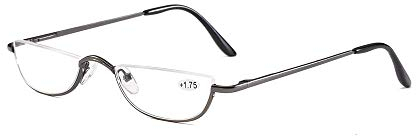 KoKoBin Half Frame Reading Glasses Spring Hinges for Men Women Slim Half Moon Lens Readers Metal Semi Rimless Eyewear(Gray，+1.5)