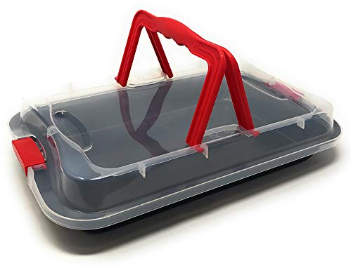 MGE - Teglia da Forno con Coperchio - Lasagnera - Rostiera Rettangolare con Rivestimento Antiaderente - Rostiera per Arrosto in Acciaio al Carbonio - 36 x 23 cm