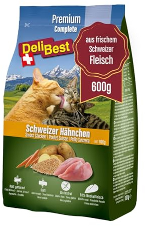 DeliBest Adult Sensitive Complete Cat Hähnchen I Trockenfutter für Katzen I aus 100% Schweizer Hähnchenfleisch I Glutenfrei, & ohne Zusätze I Katzenfutter kaltgepresst I 600 g