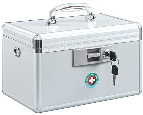 KYODOLED Locking Key Medicine Box,First Aid Key Safe Box with Lock,Key Medication Storage Lock Box for Drugs Use, 12.2'' x 7.8'' x 8.2'' White