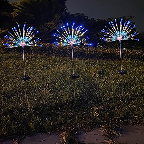 LED Solar Light,2 Pack Outdoor Lights 120 LED DIY Fireworks Stake Landscape Fairy Decorative Lights for Pathway Walkway Backyard Flowerbed Patio Lawn Yard (Colorful)