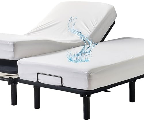 Waterproof Split King Mattress Protector for Adjustable Bed 2PCs Mattress Cover in 1 Package with Enhanced Elastic Band to Stay in Place