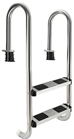 Lsoiup Edelstahl Poolleiter Poolleiter 2 Stufen Anti-Rutsch-Oberflächen auf den Stufen 200 kg Belastbarkeit mit Montageset Poolschiene Sichere Schwimmbadausstattung