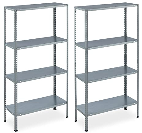 Relaxdays 2 x Metallregal verzinkt, HBT: 145x75,5x30 cm, 4 Böden, Traglast 160kg, zum Schrauben, Stahl, Lagerregal Keller, Silber