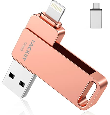 Vackiit 128 GB USB Stick für iPhone Apple Zertifizierter Lightning, USB C Stick USB 3.0 Foto Stick, Speichererweiterung Stick für iPhone,iPad,iOS,OTG Android Handy,PC mit MFI Lightning,USB 3.0,Type C