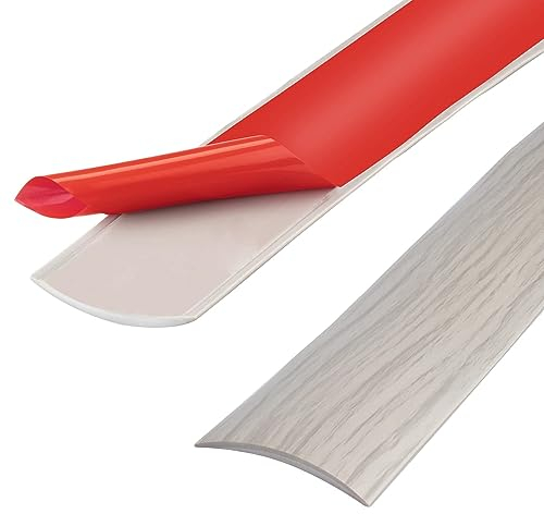 Bande de seuil en PVC de 400cm, bandes de transition de sol, bandes de revêtement de sol stratifié, bande de séparation de porte de sol auto-adhésive (400cm-4cm-Grain de bois de frêne)