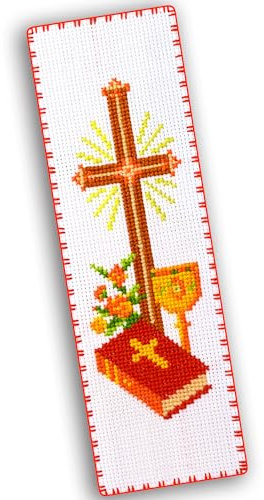 Povitrulya 'Holy Cross' Counted Cross Stitch Bookmark Kit - DIY Embroidery Set for Adults with Paper Pattern, 16-Count Aida Canvas and Presorted Floss
