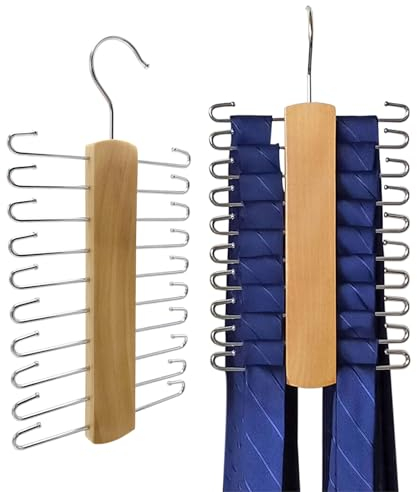 GmeDhc 2 Stück Krawattenbügel Holz mit 20 Stangen, um 360°Krawattenhalter für Kleiderschrank, Krawatten, Gürtel, Schals, Accessoires und Mehr