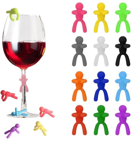 Zayookey 12 Pezzi Segnabicchiere Silicone Segna Bicchieri Calici Riutilizzabili Marcatori per Bicchieri da Vino Identificatore del Bicchiere di Vino per Feste Bar Cocktail