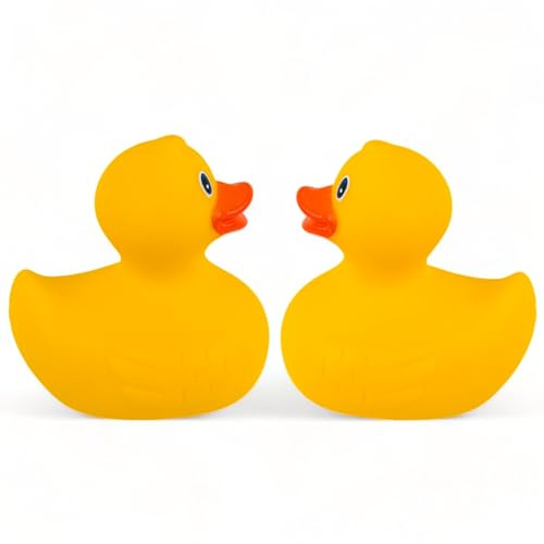 MIJOMA Juego de 2 Patos de Goma para Bañera, Pintados a Mano y sin Látex, Fiestas, Cumpleaños, Navidad, Baby Showers y más, Gran decoración para el baño, 8 cm de Alto (Patos de Goma Ama