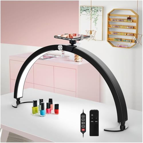 yAyusi Demi-lune Lampe pour Ongles avec Support, 74CM 40W Lampe de Bureau pour Ongles, Lampes de Table pour Ongle avec Contrôleur de Fil et Télécommande, 7 Modes 10 Luminosité pour Cosmétique (Noir)