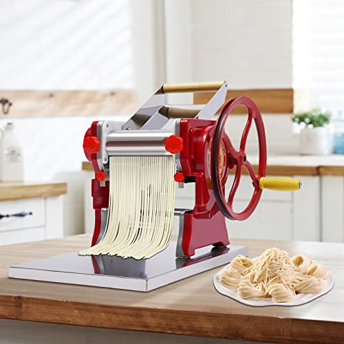 KEESUNG Edelstahl Pastamaschine, 0.5-5mm Pastamaker Nudelmaschine Multifunktionale Teigmaschine Machine Hausgemachter Manuell Hausgemachter für Lasagne Spaghetti Nudeln, Rot