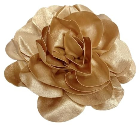 IMINI Tela de satén de gran tamaño flor rosa extra grande broches camelia de seda broche para mujer fiesta de boda baile banquete vestido accesorios de ceremonia joyería regalos, Metal, amarillo