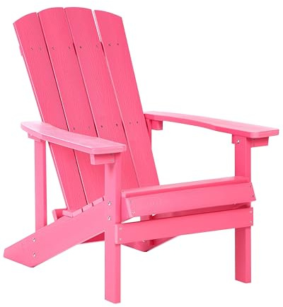 Beliani Garden Chair Pink Plastic Wood With Backrest, Adirondack