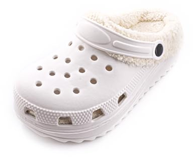 R-ISLAND Zoccoli invernali da uomo, adulti, con fodera calda, EVA, comodi, antiscivolo, ideale per casa esterna e interna., bianco, 45 EU