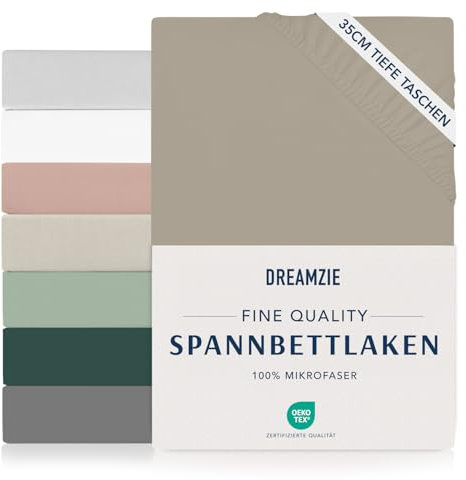 Dreamzie Spannbettlaken 200x200cm - 35 cm Tiefe Tasche - 100% Mikrofaser Bettlaken - Leinen, Schadstoffgeprüft(Oeko TEX), Bettlaken mit Gummizug