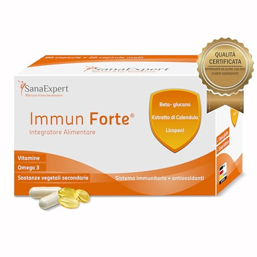 SanaExpert Immun Forte | Integratore Difese Immunitarie | Vitamina C, Zinco, Selenio, Beta-Glucano & Omega-3 (EPA/DHA) | 90 Capsule | Supporto Sistema Immunitario ed Energia Quotidiana