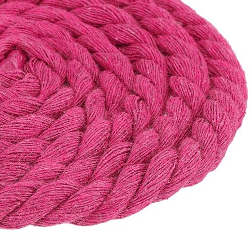 QUARKZMAN Flätat bomullsrep, 8 mm x 11 meter naturlig bomull 3 flätade strängar Macrame-rep bomullsrep för vägghängen dekorativa projekt (rosenröd)