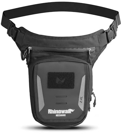Rhinowalk Borsa per serbatoio del carburante per moto, con chiusura magnetica, a sgancio rapido, con cinghia, da uomo, per attività all'aperto, coscia, moto, equitazione, zaino a tracolla, nero