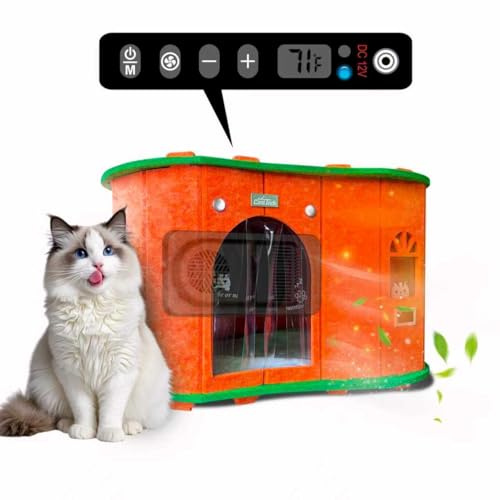 Air Conditioned Cat House - 4-Season Thermo-Electric Pet Shelter with Cozy Warm & Cool Modes for Small Dogs and Cats Up to 15lbs, Energy Efficient & Ultra-Quiet (Orange)