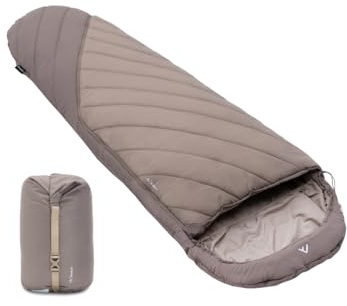 qeedo Buddy 8 Saco de Dormir para Exteriores de Verano (8-25 °C) 3 Estaciones - Saco de Dormir Tipo Momia para Adultos y Adolescentes (hasta 200 cm), Compacto y Ligero - Sand