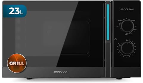 Cecotec Microondas Mecánico con Grill de 23L Proclean 4120. 800W y 1000W de Grill, Cocción Uniforme, 8 Niveles de Potencia, Función Descongelado, Temporizador 35mins, Plato Giratorio 285mm