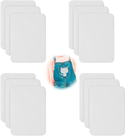 Fabric Iron on Patches12 Pieces 7.5cm x 10.5cm 100% Cotton Cuttable Iron On Patches Repair Patches Inside & Outside Strongest Glue White Repair Decorating Kit for Clothes Pants Bags Hole Repairing