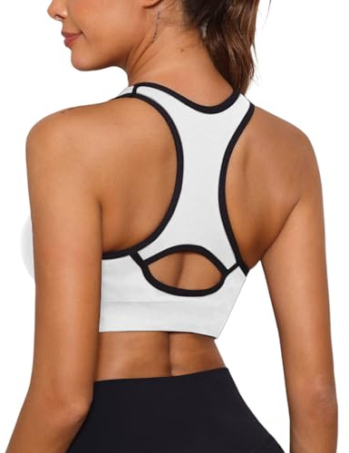 Sykooria Sujetadores Deportivos Mujer Sujetador Deportivo con Espalda de Nadador Top Deportivos Mujer Acolchados Top Corto de Gimnasio de Impacto Medio para Fitness(Blanco,M)